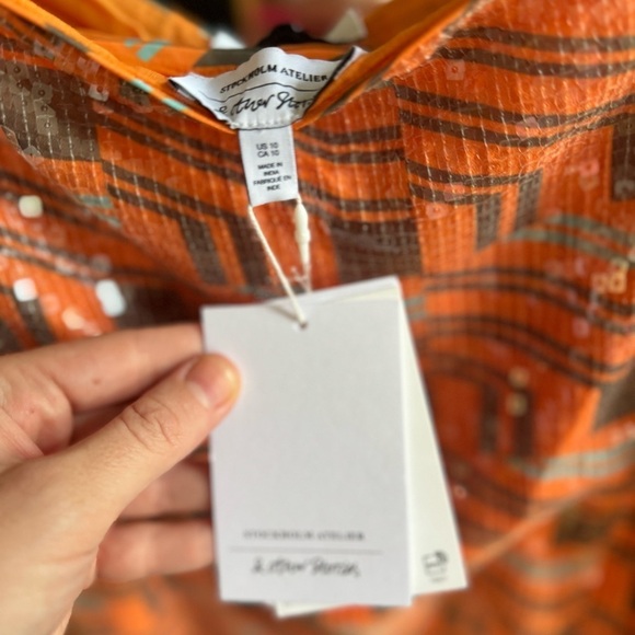 NWT &Other Stories Orange Sequin Geometric Print Minidress Size 10 - Picture 6 of 6